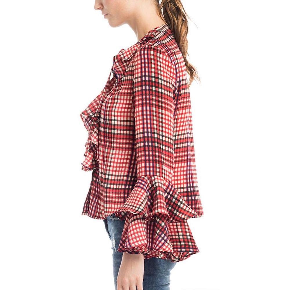 Gracia Check Ruffle Down Blouse - Picture 2 of 4